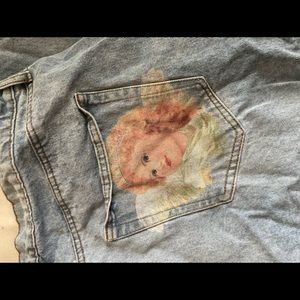Rue 21 mom jeans with back pocket painting of angel baby.